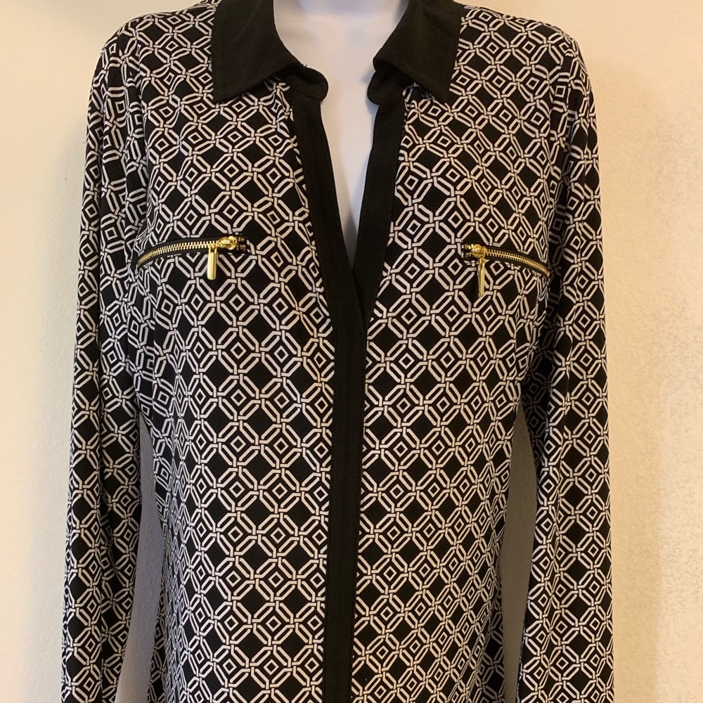 INC Geometric Black and White Dress Shirt